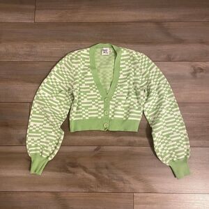 Princess Polly Cropped Green/White Cardigan